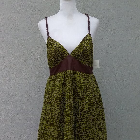Anthropologie Donna Morgan Dress Women's Size 8 Green Printed Cotton NEW - Picture 3 of 7